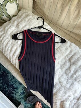 Zara Navy Ribbed Tank with Red Trim